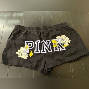 PINK Victoria's Secret Black Floral Logo Lounge Shorts